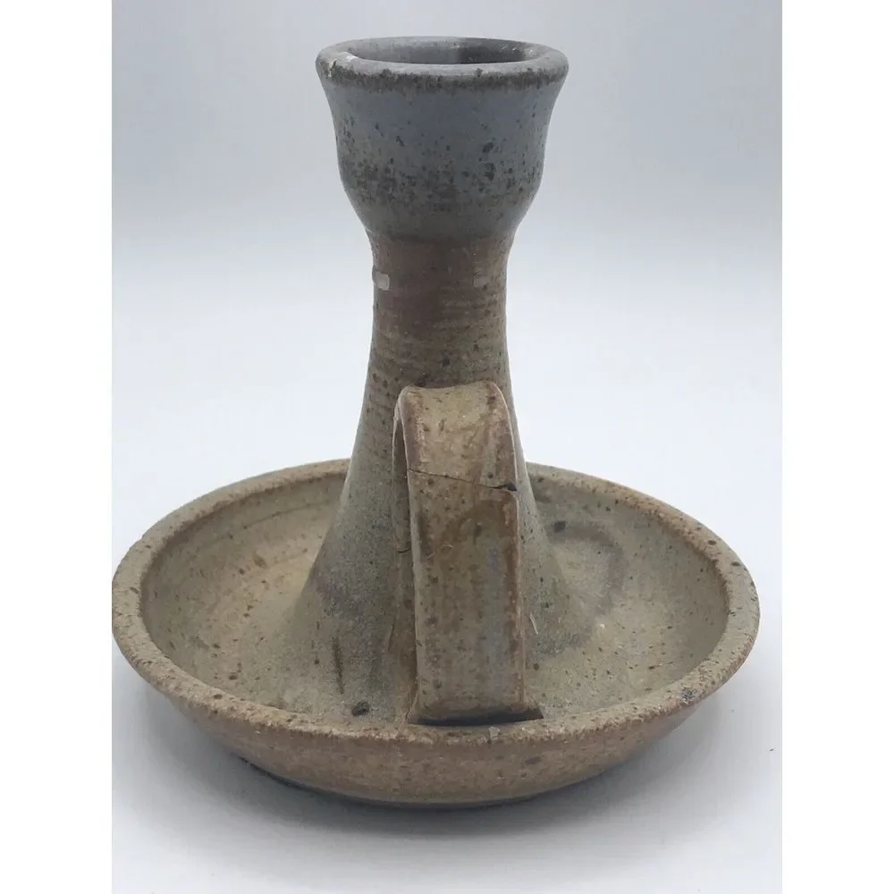 Studio‎ Art Pottery Candle Holder With Finger Loop Browns/blues Stoneware
